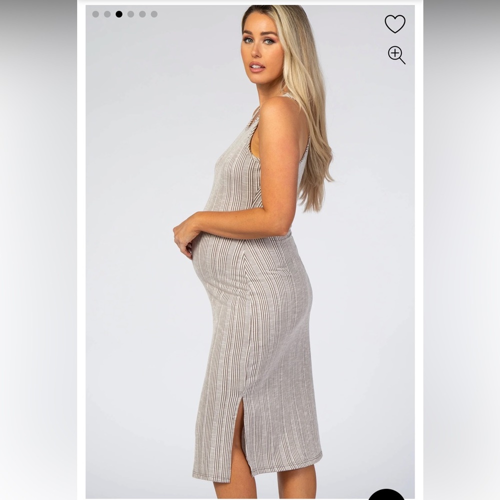 NWT, PinkBlush, Mocha White Striped Fitted Maternity Midi Dress, Small
